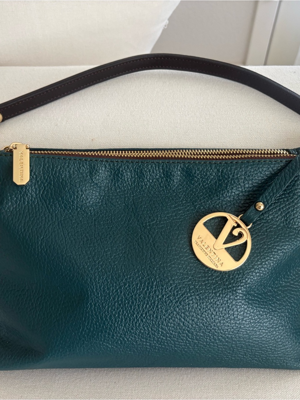 Valentina Italia Genuine Leather Teal Baguette Shoulder Bag